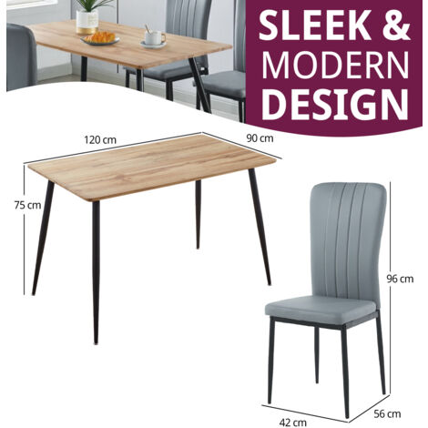 Hallowood Furniture Cullompton Small Rectangular Dining Table and Chairs Set 4, Oak Effect Top Kitchen Table with Faux Leather Grey Dining Chairs, Dining Room Set for Home and Café