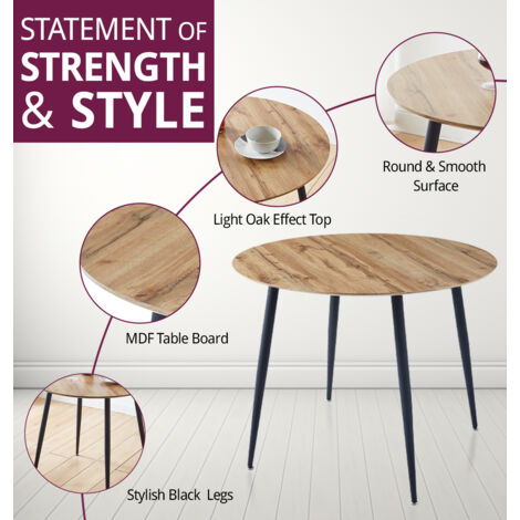 Hallowood Furniture Cullompton Small Round Dining Table and Chairs Set 2, Wooden Dining Table with Oak Effect Top and Grey Faux Leather Chairs, Dining Table Set for Home and Café