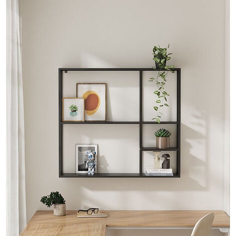 Hallowood Furniture Bewdley Wall Shelves Wall Mounted Black Display Unit Metal Shelf Unit for Wall Modern Wall Display Units for Living Room