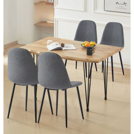 Hallowood Furniture Cullompton Large Dining Table and Chairs Set 4, Live Edge Effect Top Kitchen Table and Chairs Upholstered in Dark Grey Fabric, Dining Table Set for Home and Café (1/5)