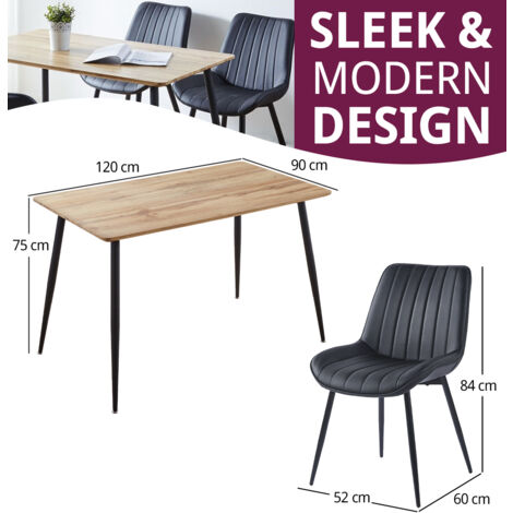 Hallowood Furniture Cullompton Dining Table and Chairs Set 4, Small Rectangular Dining Table with Oak Effect Top and Black Bonded Leather Chairs, Dining Table Set for Home and Café