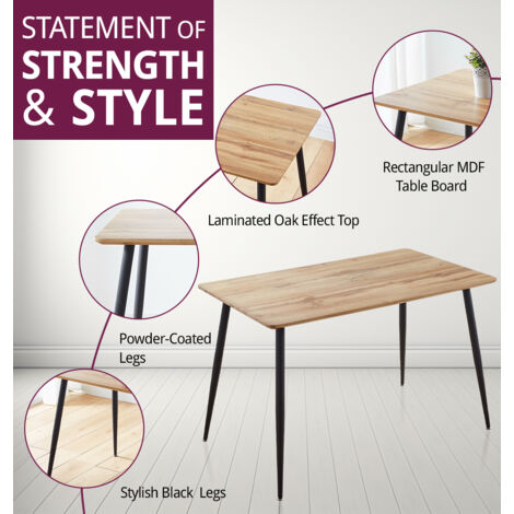 Hallowood Furniture Cullompton Dining Table and Chairs Set 4, Small Rectangular Dining Table with Oak Effect Top and Black Bonded Leather Chairs, Dining Table Set for Home and Café