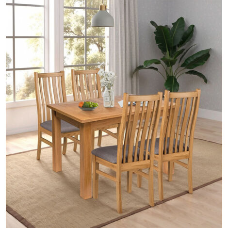 Hallowood Furniture Camberley Extendable Dining Table and Chairs Set 4, Rectangular Butterfly Kitchen Table and Chairs in Steel Grey Fabric Padded Seats and Cut-away Strip Design for Home and Café (1/5)