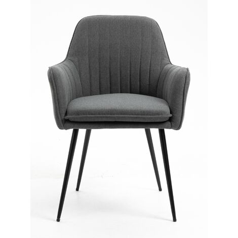 Hallowood Furniture Dining Chairs Set of 2, Dark Grey Fabric Scandinavian Chair with Sturdy Metal Legs in Black Finishing & Armrest for Dining Room, Padded Seat Kitchen Chairs