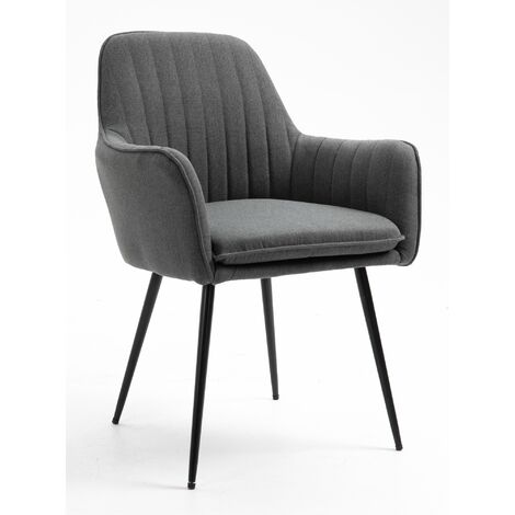 Hallowood Furniture Dining Chairs Set of 2, Dark Grey Fabric Scandinavian Chair with Sturdy Metal Legs in Black Finishing & Armrest for Dining Room, Padded Seat Kitchen Chairs