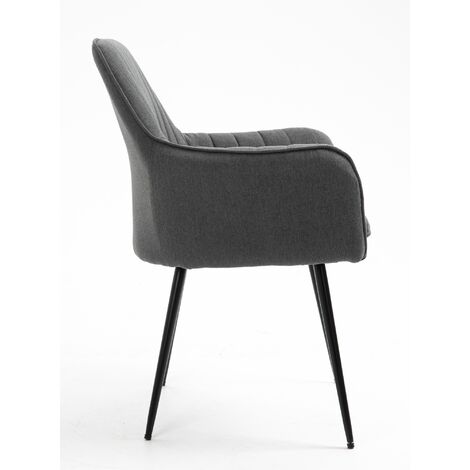 Hallowood Furniture Dining Chairs Set of 2, Dark Grey Fabric Scandinavian Chair with Sturdy Metal Legs in Black Finishing & Armrest for Dining Room, Padded Seat Kitchen Chairs