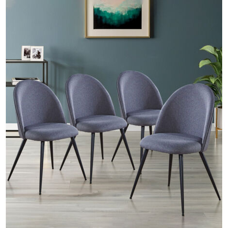 Hallowood Furniture Cullompton Dining Chairs Set of 4 Upholstered in Dark Grey Fabric with Sturdy Metal Legs, Curved Back Modern Kitchen Chairs for Dining Room, Home, Office and Cafe