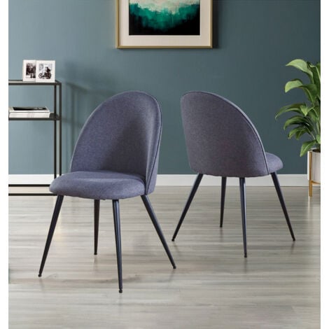 Hallowood Furniture Cullompton Dining Chairs Set of 2 Upholstered in Dark Grey Fabric with Sturdy Metal Legs, Curved Back Modern Kitchen Chairs for Dining Room, Home, Office and Cafe