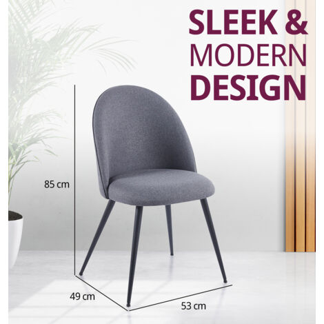 Hallowood Furniture Cullompton Dining Chairs Set of 2 Upholstered in Dark Grey Fabric with Sturdy Metal Legs, Curved Back Modern Kitchen Chairs for Dining Room, Home, Office and Cafe