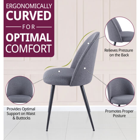 Hallowood Furniture Cullompton Dining Chairs Set of 2 Upholstered in Dark Grey Fabric with Sturdy Metal Legs, Curved Back Modern Kitchen Chairs for Dining Room, Home, Office and Cafe