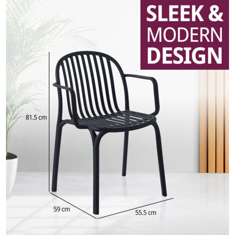 Hallowood Furniture Stoker Stackable Chairs Set of 4 with Arm Support, Black Plastic Armchairs for Home, Pub, Restaurant, Garden and Patio, Perfect for Dining Tables & Outdoor Use