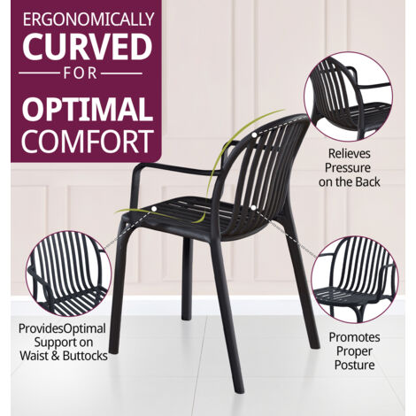 Hallowood Furniture Stoker Stackable Chairs Set of 4 with Arm Support, Black Plastic Armchairs for Home, Pub, Restaurant, Garden and Patio, Perfect for Dining Tables & Outdoor Use