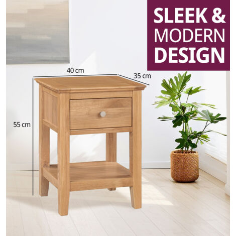Hallowood Furniture Hereford Oak Lamp Table with Drawer and Shelf Set of 2, Light Oak Solid Wooden Side Table, Bedside Table, Coffee Table, Plant Stand, Small Table for Living Room