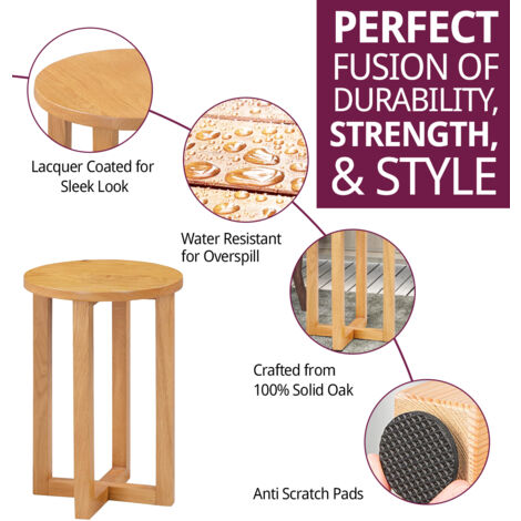 Hallowood Furniture Waverly Oak Round Side Table Set of 2, Solid Wood Bedside Table, Light Oak Lamp Table, Occasional Table, Small Plant Table, Sofa Table for Living Room and Small Spaces
