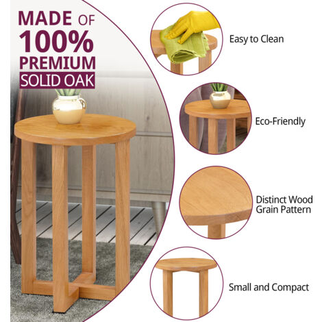 Hallowood Furniture Waverly Oak Round Side Table Set of 2, Solid Wood Bedside Table, Light Oak Lamp Table, Occasional Table, Small Plant Table, Sofa Table for Living Room and Small Spaces