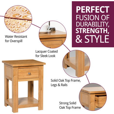 Hallowood Furniture Waverly Oak Side Table with Drawer and Shelf Set of 2, Wooden Bedside Table, Telephone Table, Plant Table, Bedside Lamp Table, Small Coffee Table for Living Room and Hallway