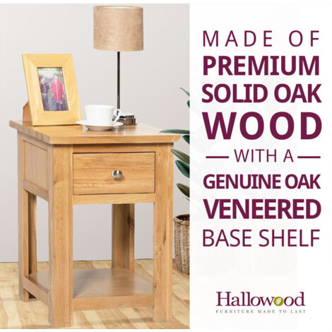 Hallowood Furniture Waverly Oak Side Table with Drawer and Shelf Set of 2, Wooden Bedside Table, Telephone Table, Plant Table, Bedside Lamp Table, Small Coffee Table for Living Room and Hallway