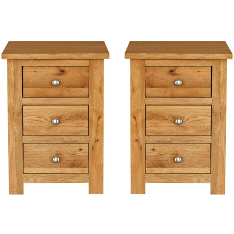 Hallowood Furniture Waverly Oak Bedside Tables Set of 2, 3 Drawer Wooden Solid Oak Side Tables, Small Chest of Drawers, Ready Assembled Bedside Cabinets for Bedroom, Hallway or Living Room (1/5)