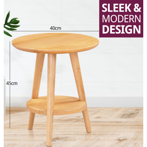 Hallowood Furniture Waverly Oak Round Side Table Set of 2, Wooden Bedside Table, Lamp Table with Shelf, Small Coffee Table, Occasional Table, Plant Stand, End Table for Living Room