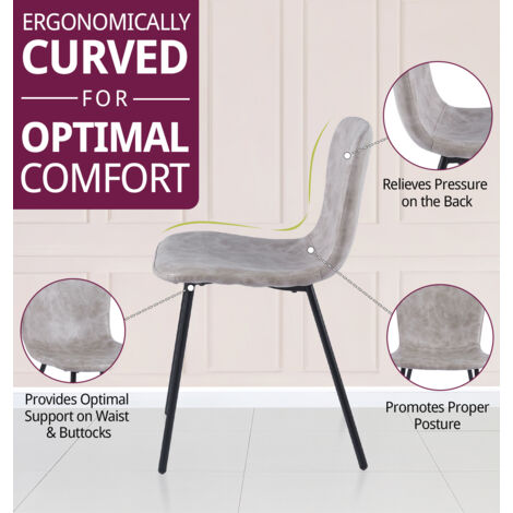 Hallowood Furniture Cullompton Dining Chairs Set of 4, Modern Upholstered Grey Faux Leather Dining Chairs with Solid Back and Sturdy Black Metal Legs for Home, Office and Cafe