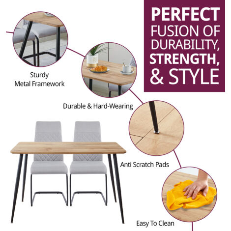 Hallowood Furniture Cullompton Small Dining Table and Chairs Set 4, Rectangular Oak Effect Top Kitchen Table with High Back Grey Dining Chairs, Dining Room Set for Home and Café