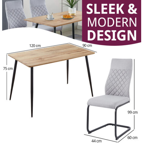 Hallowood Furniture Cullompton Small Dining Table and Chairs Set 4, Rectangular Oak Effect Top Kitchen Table with High Back Grey Dining Chairs, Dining Room Set for Home and Café