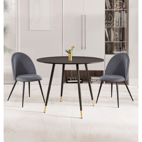 Hallowood Furniture Finley Small Round Kitchen Table and Chairs Set 2, Black Wooden Effect Top Round Dining Table and Dark Grey Curved Back Dining Chairs, Modern Dining Set for Home and Café (1/5)