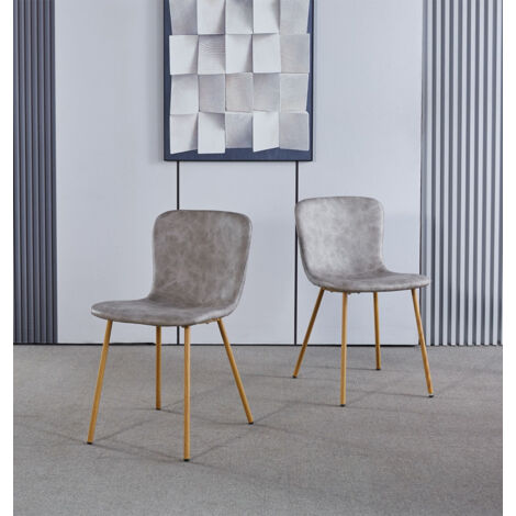 Hallowood Furniture Cullompton Dining Chairs Set of 2, Modern Upholstered Taupe Faux Leather Dining Chairs with Solid Back and Sturdy Oak Effect Metal Legs for Home, Office and Cafe