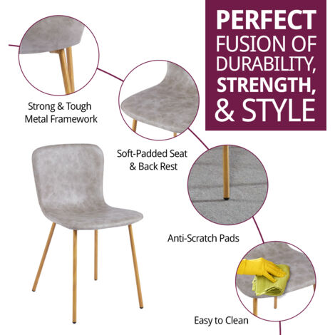 Hallowood Furniture Cullompton Dining Chairs Set of 2, Modern Upholstered Taupe Faux Leather Dining Chairs with Solid Back and Sturdy Oak Effect Metal Legs for Home, Office and Cafe