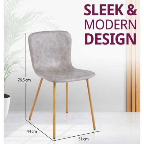 Hallowood Furniture Cullompton Dining Chairs Set of 2, Modern Upholstered Taupe Faux Leather Dining Chairs with Solid Back and Sturdy Oak Effect Metal Legs for Home, Office and Cafe
