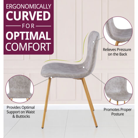 Hallowood Furniture Cullompton Dining Chairs Set of 2, Modern Upholstered Taupe Faux Leather Dining Chairs with Solid Back and Sturdy Oak Effect Metal Legs for Home, Office and Cafe