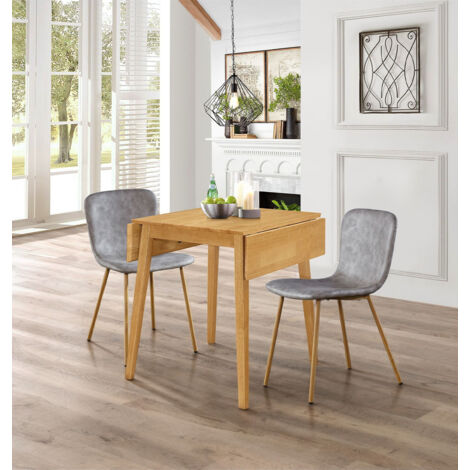Hallowood Furniture Ledbury 2 Seater Dining Table and Chairs Set, Drop Leaf Table and Chairs in Taupe Faux Leather Upholstery and Wood Effect Metal Legs, 2 Person Dining Set for Home and Cafe (1/5)