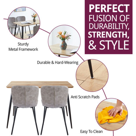 Hallowood Furniture Cullompton Small Rectangular Dining Table and Chairs Set 4, Oak Effect Top Kitchen Table with Grey Faux Leather Dining Chairs, Dining Room Set for Home and Café