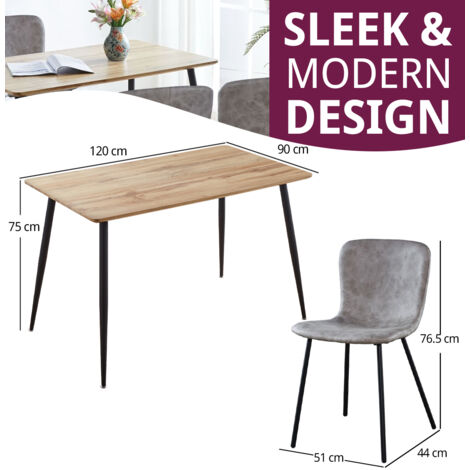 Hallowood Furniture Cullompton Small Rectangular Dining Table and Chairs Set 4, Oak Effect Top Kitchen Table with Grey Faux Leather Dining Chairs, Dining Room Set for Home and Café