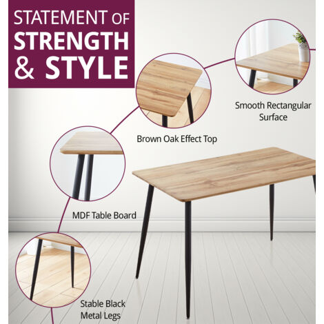 Hallowood Furniture Cullompton Small Rectangular Dining Table and Chairs Set 4, Oak Effect Top Kitchen Table with Grey Faux Leather Dining Chairs, Dining Room Set for Home and Café