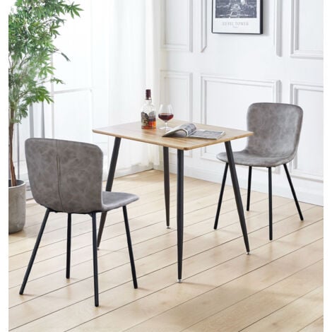 Hallowood Furniture Cullompton Small Dining Table and Chairs Set 2, Oak Effect Top Kitchen Table and Grey Leather Effect Chairs, Dinner Table and Chairs, Dining Room Set for Home and Café