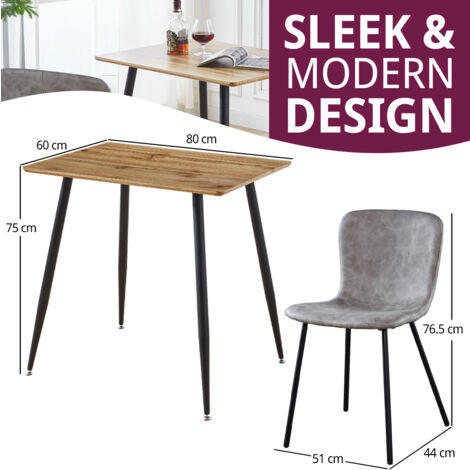 Hallowood Furniture Cullompton Small Dining Table and Chairs Set 2, Oak Effect Top Kitchen Table and Grey Leather Effect Chairs, Dinner Table and Chairs, Dining Room Set for Home and Café