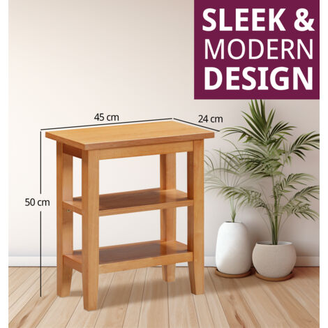 Hallowood Furniture Aston Oak Side Table with Shelves, Wooden Coffee Table, Bedside Table, Console Table, End Table, Plant Stand, Lamp Tables, Small Table for Small Spaces