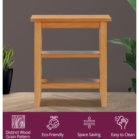 Hallowood Furniture Aston Oak Side Table with Shelves, Wooden Coffee Table, Bedside Table, Console Table, End Table, Plant Stand, Lamp Tables, Small Table for Small Spaces