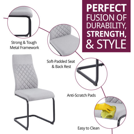 Hallowood Furniture Dining Chairs Set of 4, High Back Upholstered Dining Chairs, Fabric Dining Chairs with Metal Base, Cantilever Dining Chairs for Home, Office and Cafe (Light Grey)
