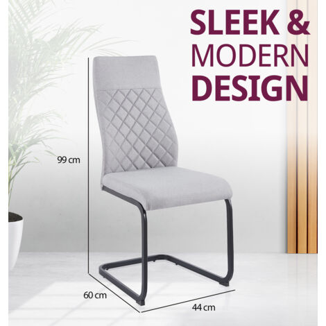 Hallowood Furniture Dining Chairs Set of 4, High Back Upholstered Dining Chairs, Fabric Dining Chairs with Metal Base, Cantilever Dining Chairs for Home, Office and Cafe (Light Grey)