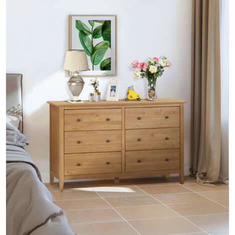 Hallowood Furniture Aston Chest of Drawers, 6-Drawer Solid Wooden Light Oak Dresser, 3-3 Wood Chest Drawer for Living Room & Hallway, Fully Assembled Bedroom Furniture