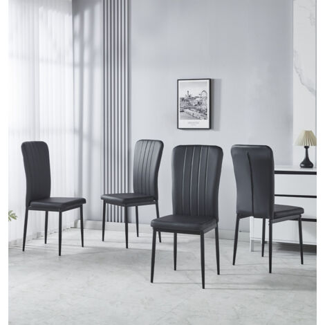 Hallowood Furniture Cullompton Dining Chairs Set of 4, Upholstered Black Faux Leather Dining Chairs with Solid Back and Sturdy Metal Legs for Home, Office and Cafe