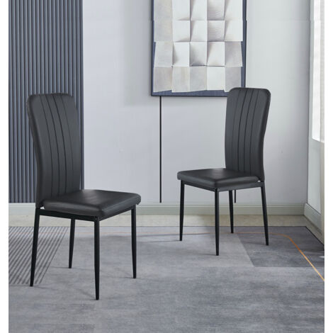 Hallowood Furniture Cullompton Dining Chairs Set of 2, Upholstered Black Faux Leather Dining Chairs with Solid Back and Sturdy Metal Legs for Home, Office and Cafe (1/5)