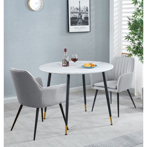 Hallowood Furniture Finley Small Round Dining Table and Chairs Set 2, White Marble Effect ...