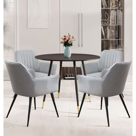 Hallowood Furniture Finley Small Round Dining Table and Chairs Set 4, Black Kitchen Table and Grey Fabric Chairs with Armrest, Set for Home, Office and Café (1/5)