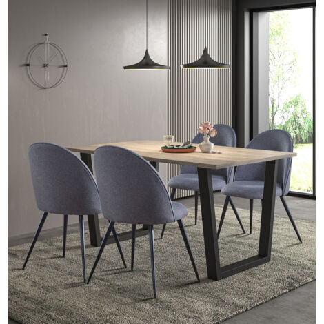 Hallowood Furniture Dudley Large Dining Table (150cm) and Chairs Set 4, Chunky U Shaped Metal Legs & Grey Fabric Curved Back Chairs, Dining Room Set for Home & Cafe (1/5)