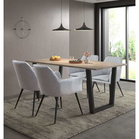 Hallowood Furniture Dudley Large Dining Table and Chairs Set 4, Dinner Table (180cm) with Chunky U Shaped Metal Legs & Steel Grey Upholstered Armchairs, Dining Room Sets for Home & Cafe (1/5)