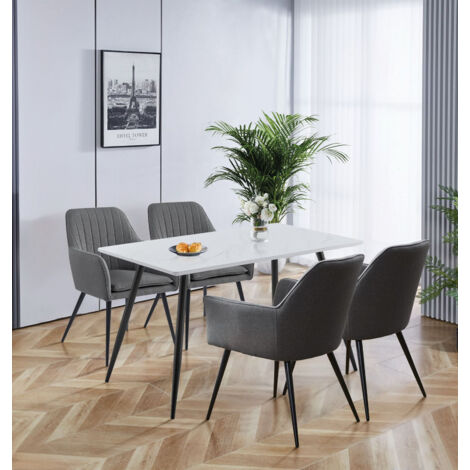 Hallowood Furniture Cullompton Small Dining Table and Chairs Set 4, 120cm Marble Effect Kitchen ...