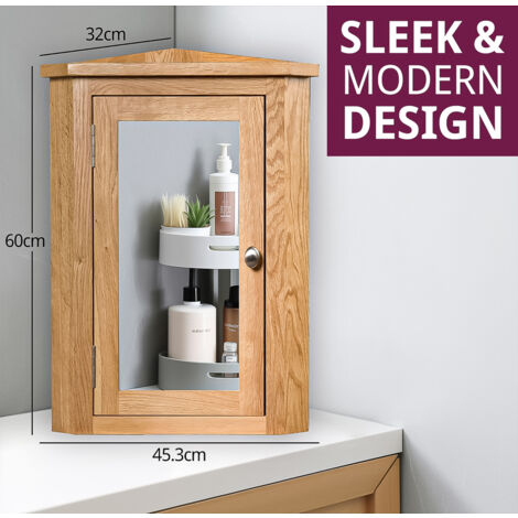 Hallowood Furniture Waverly Oak Corner Bathroom Cabinet with Mirror ...